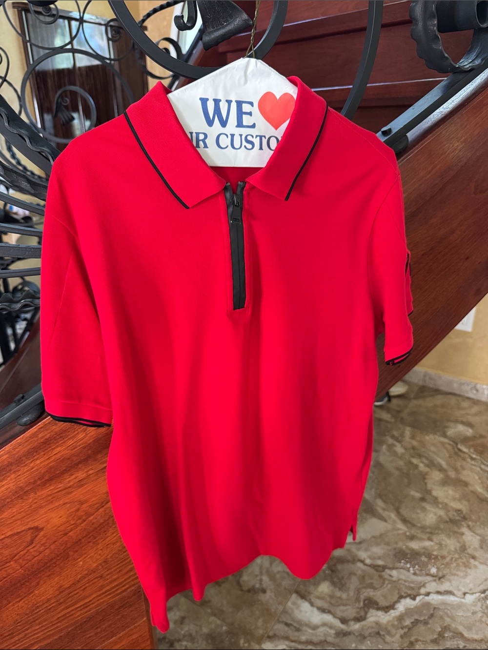 Paul & Shark Red Short-Sleeve Polo with Zip Placket